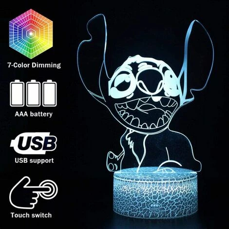 3D Lampe À Led Glow Night Lights Stitch Modèle Led Lampe Kiddécoration De Chambre Lumières Avec Télécommande Parfait Cadeaux De Noël@Crack Base 7 CouleursBase Blanche 7Colorsrc 3 3D Lampe À Led Glow Night Lights Stitch Modèle Led Lampe Kiddécoration De Chambre Lumières Avec Télécommande Parfait Cadeaux De Noël@Crack Base 7 CouleursBase Blanche 7Colorsrc – Image 3