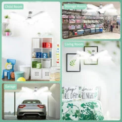 AC 85-265V Pliable LED Lumière Déformable Garage Lumière LED Plafonniers Ventilateur Lame Ampoule Avec 5 Lames Réglables E26/E27 Lumière Blanche Froide Pour Atelier Éclairage Intérieur Maison -EUROPALAMP Soldes Magasin 90900268 5