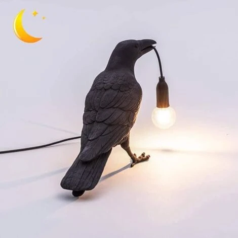 Lampe Créative Lampe Murale Corbeau Lampe De Table Mobile En Résine Oiseau Lampe à économie D'énergie Scandinave Noire 3 Lampe Créative Lampe Murale Corbeau Lampe De Table Mobile En Résine Oiseau Lampe à économie D'énergie Scandinave Noire – Image 3