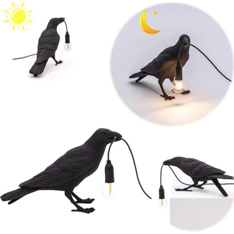 Lampe Créative Lampe Murale Corbeau Lampe De Table Mobile En Résine Oiseau Lampe à économie D'énergie Scandinave Noire 5 Lampe Créative Lampe Murale Corbeau Lampe De Table Mobile En Résine Oiseau Lampe à économie D'énergie Scandinave Noire – Image 5