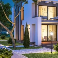 OUTSUNNY Lot De 2 Luminaires Extérieurs Solaires Lampadaires Lanternes Classiques LED 15 Lm Ø 18,5 X 129H Cm Noir -EUROPALAMP Soldes Magasin 92482952 4