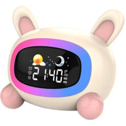 Réveil Enfant Reveil Enfant Educatif Jour/Nuit Lumineux LED Numerique Lampe Snooze Réveil 5 Couleurs,5Types De Musique-Réveil Lapin (lapin)