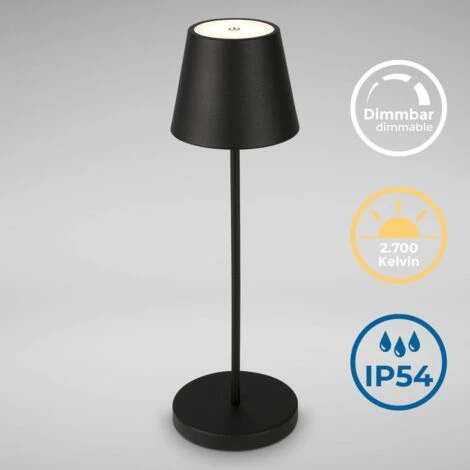 Lampe De Table Rechargeable Dimmable Sans Fil L'intérieur L'extérieur IP54 Fonction Tactile USB-C 2m Noir 2 Lampe De Table Rechargeable Dimmable Sans Fil L'intérieur L'extérieur IP54 Fonction Tactile USB-C 2m Noir – Image 2