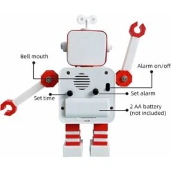 Blue Dream Rouge Blanc Réveil Robot, Réveil Silencieux En Métal Inoxydable Avec Yeux Lumineux Clignotants Et Bras Rotatif, Cadeau Pour Enfants -EUROPALAMP Soldes Magasin 92845869 3