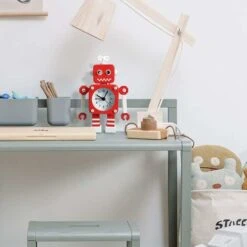 Blue Dream Rouge Blanc Réveil Robot, Réveil Silencieux En Métal Inoxydable Avec Yeux Lumineux Clignotants Et Bras Rotatif, Cadeau Pour Enfants -EUROPALAMP Soldes Magasin 92845869 5