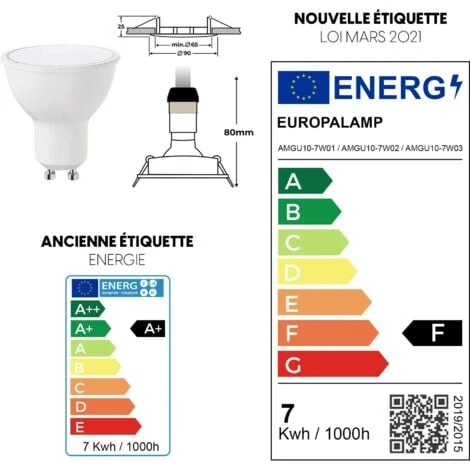 EUROPALAMP 10 Spots Encastrable Orientable Alu Brossé Avec GU10 LED De 7W Eqv. 56W Blanc Chaud 2700K 4 EUROPALAMP 10 Spots Encastrable Orientable Alu Brossé Avec GU10 LED De 7W Eqv. 56W Blanc Chaud 2700K – Image 4