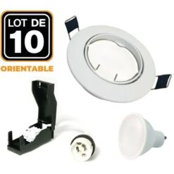 EUROPALAMP 10 Spots Encastrable Orientable BLANC Avec GU10 LED De 7W Eqv. 56W Blanc Chaud 2700K