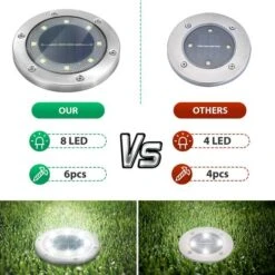 Lampe Solaire De Jardin 8 LED 6000K Blanc Froid Imperméable IP65 Spot Encastrable Extérieur Sol Jardin Lot De 4 -EUROPALAMP Soldes Magasin 93983297 3