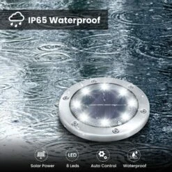 Lampe Solaire De Jardin 8 LED 6000K Blanc Froid Imperméable IP65 Spot Encastrable Extérieur Sol Jardin Lot De 4 -EUROPALAMP Soldes Magasin 93983297 4