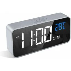 Réveil Numérique, Alarm Réveil LED Avec Fonction Snooze, Charge Des Ports USB (Argent)