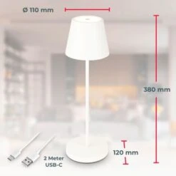 Lampe De Table Rechargeable Dimmable Sans Fil, Lampe De Table Dimmable Intérieur L'extérieur IP54 Fonction Tactile USB-C 2m Blanc -EUROPALAMP Soldes Magasin 94104517 5