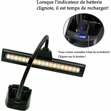 Lampe De Pupitre 3 Températures De Couleur 9 Modes Dimmables Lampe De Chevet Piano DJ Câble De Charge USB 4 Lampe De Pupitre 3 Températures De Couleur 9 Modes Dimmables Lampe De Chevet Piano DJ Câble De Charge USB – Image 4
