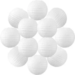 12x Lanterne Papier 20 Cm Blanche - Suspension Boule Papier 20 Cm (12'') Type Lanterne Japonaise Pour Decoration Mariage - 12 Pièces - Le Must De La Gamme De Lampions Papier - Notice En Français.