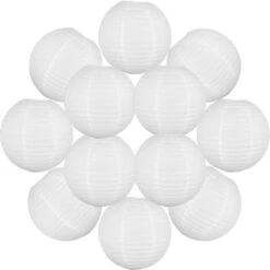 12x Lanterne Papier 40 Cm Blanc - Suspension Boule Papier 40 Cm (12'') Type Lanterne Japonaise Pour Decoration Mariage - 12 Pièces - Le Must De La Gamme De Lampions Papier - Notice En Français.