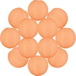 12x Lanterne Papier 40 Cm Pêche - Suspension Boule Papier 40 Cm (12'') Type Lanterne Japonaise Pour Decoration Mariage - 12 Pièces - Le Must De La Gamme De Lampions Papier - Notice En Français.