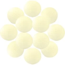 12x Lanterne Papier 50 Cm Ivoire - Suspension Boule Papier 50 Cm Type Lanterne Japonaise Pour Decoration Mariage - 12 Pièces - Le Must De La Gamme De Lampions Papier - Notice En Français.
