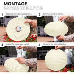 12x Lanterne Papier 50 Cm Ivoire - Suspension Boule Papier 50 Cm Type Lanterne Japonaise Pour Decoration Mariage - 12 Pièces - Le Must De La Gamme De Lampions Papier - Notice En Français. -EUROPALAMP Soldes Magasin 94917815 4