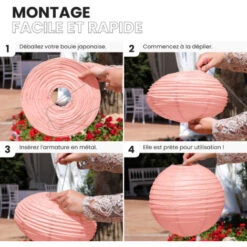 12x Lanterne Papier 50 Cm Rose Pale - Suspension Boule Papier 50 Cm Type Lanterne Japonaise Pour Decoration Mariage - 12 Pièces - Le Must De La Gamme De Lampions Papier - Notice En Français. -EUROPALAMP Soldes Magasin 94917818 4
