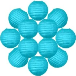 12x Lanterne Papier 20 Cm Turquoise - Suspension Boule Papier 20 Cm (12'') Type Lanterne Japonaise Pour Decoration Mariage - 12 Pièces - Le Must De La Gamme De Lampions Papier - Notice En Français.