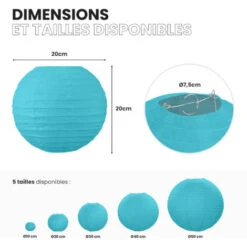 12x Lanterne Papier 20 Cm Turquoise - Suspension Boule Papier 20 Cm (12'') Type Lanterne Japonaise Pour Decoration Mariage - 12 Pièces - Le Must De La Gamme De Lampions Papier - Notice En Français. -EUROPALAMP Soldes Magasin 94919094 3