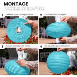 12x Lanterne Papier 20 Cm Turquoise - Suspension Boule Papier 20 Cm (12'') Type Lanterne Japonaise Pour Decoration Mariage - 12 Pièces - Le Must De La Gamme De Lampions Papier - Notice En Français. -EUROPALAMP Soldes Magasin 94919094 4