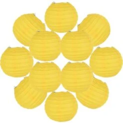 12x Lanterne Papier 10 Cm Jaune - Suspension Boule Papier 10 Cm (12'') Type Lanterne Japonaise Pour Decoration Mariage - 12 Pièces - Le Must De La Gamme De Lampions Papier - Notice En Français.