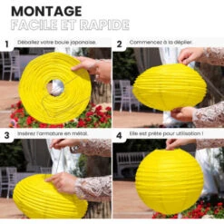 12x Lanterne Papier 10 Cm Jaune - Suspension Boule Papier 10 Cm (12'') Type Lanterne Japonaise Pour Decoration Mariage - 12 Pièces - Le Must De La Gamme De Lampions Papier - Notice En Français. -EUROPALAMP Soldes Magasin 94919099 4