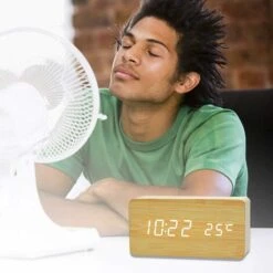 Horloge Numérique En Bois Multifonctionnel LED Réveil Commande Vocale Adapté à La Maison Lumière Blanche En Bois De Bambou -EUROPALAMP Soldes Magasin 94926749 4