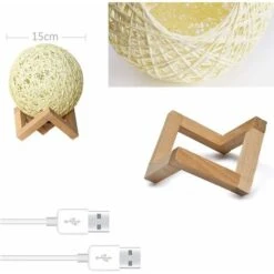 Veilleuse LED, Lampe De Chevet, Lampe D'Ambiance De Chambre En Rotin Et Bois, USB Rechargeable -EUROPALAMP Soldes Magasin 94926850 5