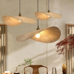 Lustre En Bambou De Style Chinois Chapeau De Paille Lampes Suspendues Rétro Créatif Rotin Pendentif Lumières E27 Support De Lampe Pour Salon Balcon Café Hôtel--40cm -EUROPALAMP Soldes Magasin 95024533 4