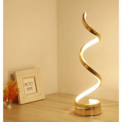 Lampe De Table，Lampe De Table Dimmable De Bureau Spirale Led - 19W ， Protection Des Yeux ， Lampe De Chevet Luminaires Intérieur，Blanc Chaud，or
