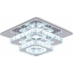 Plafonnier En Cristal Lampe De Plafond Acier Inoxydable LED Miroir 24W Lustre Moderne Pour Salon Chambre Cuisine, Lumière Blanche