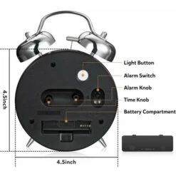 Réveil Fort Pour Gros Dormeurs 10,2 Cm Silencieux Double Cloche à Quartz Rétroéclairé (gris) -EUROPALAMP Soldes Magasin 95328798 4