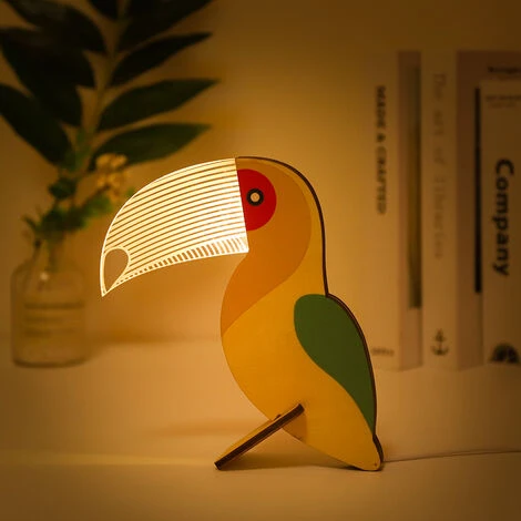 Veilleuse Acrylique Créative Animaux En Bois Lumières LED De Décoration De Salon Et De Chambre à Coucher Lumières LED En Forme De Toucan 2 Veilleuse Acrylique Créative Animaux En Bois Lumières LED De Décoration De Salon Et De Chambre à Coucher Lumières LED En Forme De Toucan – Image 2