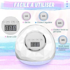 Lampe UV Sèche Ongles, 86W UV LED Séchoir à Ongles Professionnel Automatique Pour Vernis Semi Permanent,Main Et Pieds,Séchage Rapide 4 Minutries 10/30/60/99s,LCD Ecran,Base Amovible -EUROPALAMP Soldes Magasin 95919672 3
