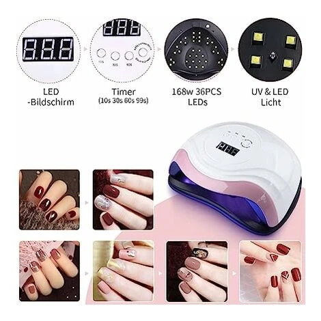 168W Lampe UV Sèche Ongles,Lampes à Ongles Professionnel,Séchage Rapide 4 Minuterie De 10s/30s/60s/99s,36 LEDs, Grand LCD Ecran Base Démontable Pour Vernis Semi Permanent Gel Et Vernis 2 168W Lampe UV Sèche Ongles,Lampes à Ongles Professionnel,Séchage Rapide 4 Minuterie De 10s/30s/60s/99s,36 LEDs, Grand LCD Ecran Base Démontable Pour Vernis Semi Permanent Gel Et Vernis – Image 2
