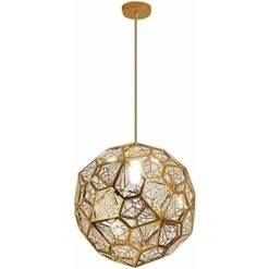 Lustre En Acier Inoxydable, Plafonnier Moderne Minimaliste En Maille Métallique Polyédrique, Pour Salle à Manger, Salon, Chambre, Bar,Or,47cm