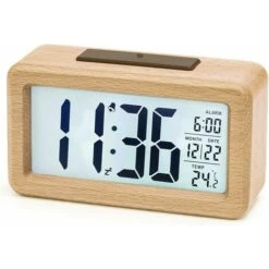 Réveil Numérique En Bois, Au-dessus De L'horloge Réveil LED Horloge Numérique Sans Tic Avec Affichage De La Date, Température, Fonction Snooze, Horloge Numérique Alimentée Par Piles [Nécessite 3 Piles