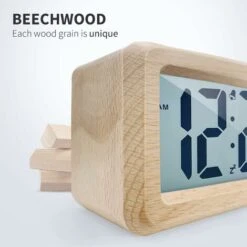 Réveil Numérique En Bois, Au-dessus De L'horloge Réveil LED Horloge Numérique Sans Tic Avec Affichage De La Date, Température, Fonction Snooze, Horloge Numérique Alimentée Par Piles [Nécessite 3 Piles -EUROPALAMP Soldes Magasin 96358487 3