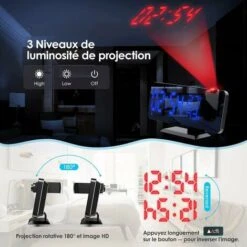 Reveil Projecteur Plafond, Radio Réveil Projection Plafond, Avec Ecran Miroir 7.5 Pouces, Température Port De USB, Double Réveil, 4 Luminosités Réglable, Réveil Numérique Pour La Chambre 7 Reveil Projecteur Plafond, Radio Réveil Projection Plafond, Avec Ecran Miroir 7.5 Pouces, Température Port De USB, Double Réveil, 4 Luminosités Réglable, Réveil Numérique Pour La Chambre -EUROPALAMP Soldes Magasin 96753004 3