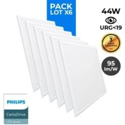 Pack 6 Panneaux Slim LED 60x60 44W UGR19 Philips Driver Blanc Neutre