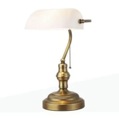 Lampe De Banquier Ancienne Blanc