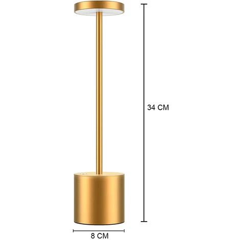 Lampe De Table Sans Fil, Batterie Rechargeable 6000 MAh, 2 Niveaux De Luminosité, Lampe De Chevet En Métal, Pour Salon, Chambre à Coucher, Bureau, Studio (doré) 3 Lampe De Table Sans Fil, Batterie Rechargeable 6000 MAh, 2 Niveaux De Luminosité, Lampe De Chevet En Métal, Pour Salon, Chambre à Coucher, Bureau, Studio (doré) – Image 3