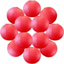 12x Lanterne Papier 30 Cm Rouge - Suspension Boule Papier 30 Cm (12'') Type Lanterne Japonaise Pour Decoration Mariage - 12 Pièces - Le Must De La Gamme De Lampions Papier