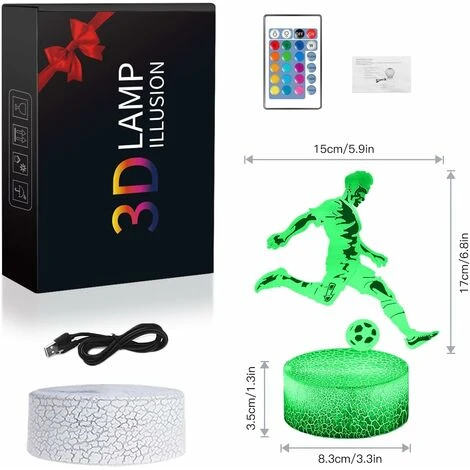 Veilleuse 3D Football Avec Base En Hêtre Avec 16 Lumières Fantômes LED à Changement De Couleur Et Télécommande, Décoration De Chambre, Anniversaire, Cadeau De Noël Pour Enfants 2 Veilleuse 3D Football Avec Base En Hêtre Avec 16 Lumières Fantômes LED à Changement De Couleur Et Télécommande, Décoration De Chambre, Anniversaire, Cadeau De Noël Pour Enfants – Image 2