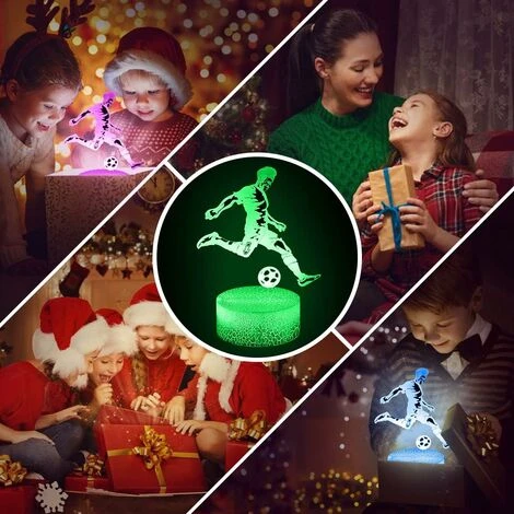 Veilleuse 3D Football Avec Base En Hêtre Avec 16 Lumières Fantômes LED à Changement De Couleur Et Télécommande, Décoration De Chambre, Anniversaire, Cadeau De Noël Pour Enfants 4 Veilleuse 3D Football Avec Base En Hêtre Avec 16 Lumières Fantômes LED à Changement De Couleur Et Télécommande, Décoration De Chambre, Anniversaire, Cadeau De Noël Pour Enfants – Image 4