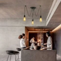 Éclairage Suspendu Edison 2Mètres Réglable Plafonnier Araignée Lumière Métal Fil Cage Pendentif Éclairage Lustre Moderne Industriel Lumière Lumineuse (Ampoule NON INCLUS) (3 Bras) -EUROPALAMP Soldes Magasin 99373426 3