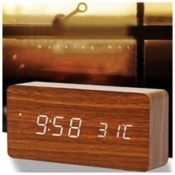 Réveil Moderne En Bois - LED Réveil En Bois Numérique Réveil Bureau Date Température Affichage Humidité 12/24 Heure - Pour La Maison, La Chambre à Coucher, Le Bureau (Marron) -EUROPALAMP Soldes Magasin 99373552 4