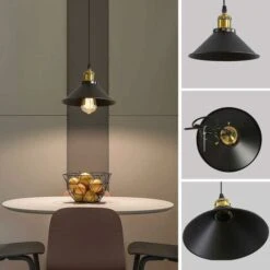 Suspension Industrielle Vintage Luminaire Abat-jour 22cm , Rétro Lustre En Métal Fer Lampe Plafonnier Corde Ajustable ,E27 Noir -EUROPALAMP Soldes Magasin 9977888 3