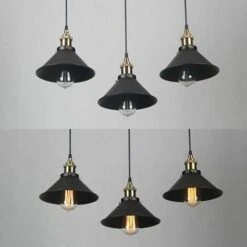 Suspension Industrielle Vintage Luminaire Abat-jour 22cm , Rétro Lustre En Métal Fer Lampe Plafonnier Corde Ajustable ,E27 Noir -EUROPALAMP Soldes Magasin 9977888 4